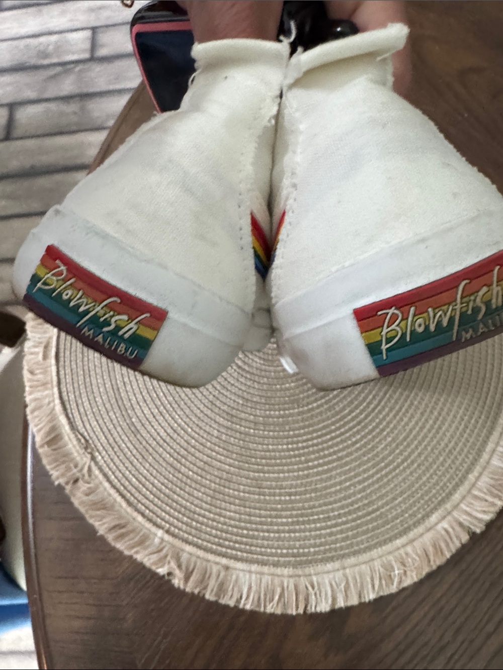 Blowfish White Canvas Sneakers with Rainbow Stripe Trim - Picture 3 of 5